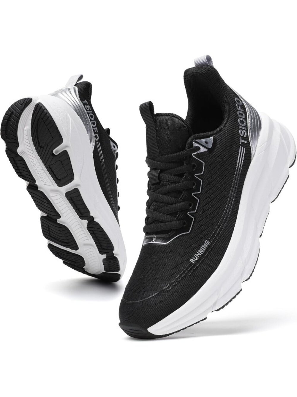 Women's Black White Running Shoes Lace-Up Tennis Workout Walking Shoes